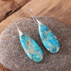New Imperial Jasper Blue‎ Sea Dangle Earrings 🌿 Natural Healing Crystal Jewelry